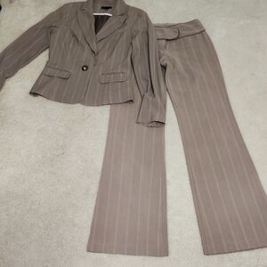 BCX Taupe Pinstripe Pantsuit Jacket & Wide Leg Pants
